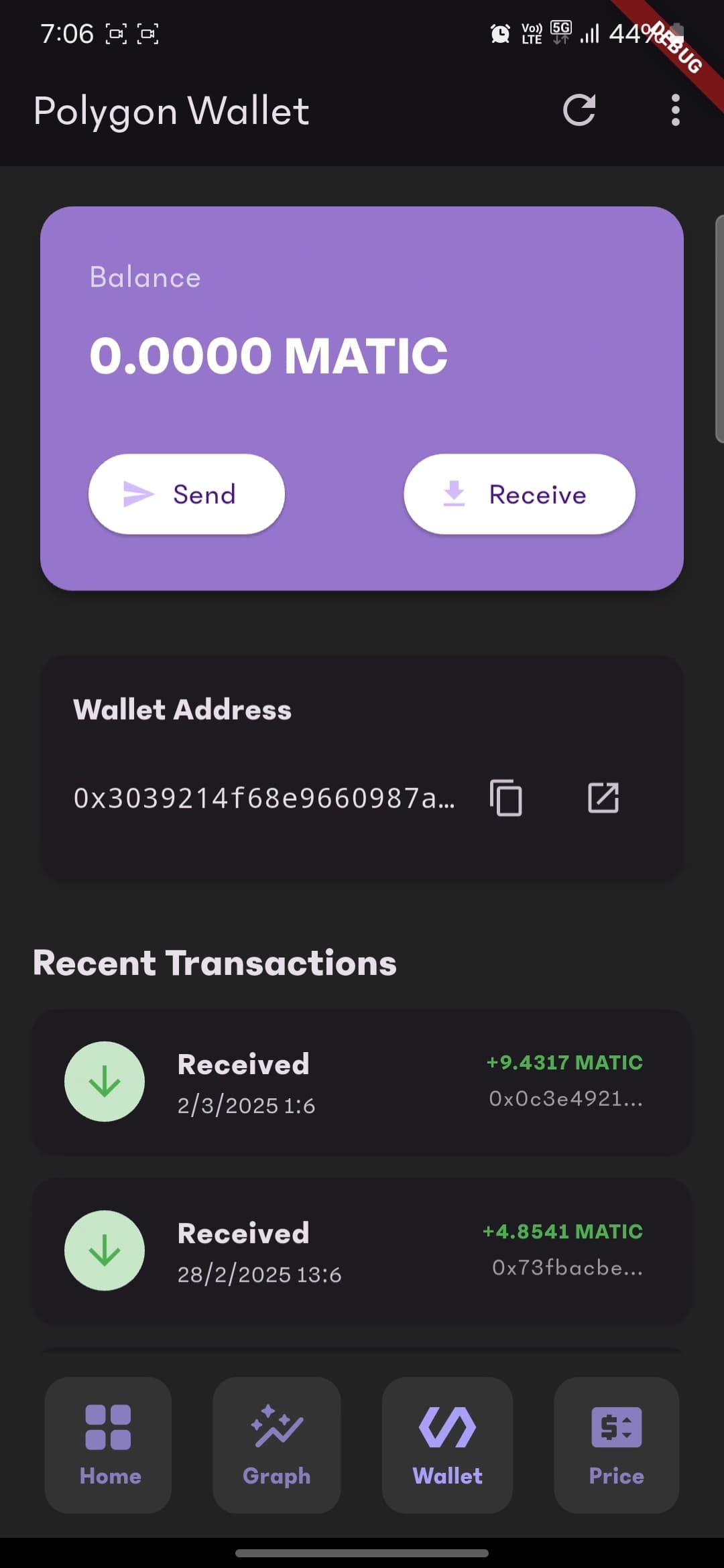 MaticFlow App Screenshot showing wallet interface